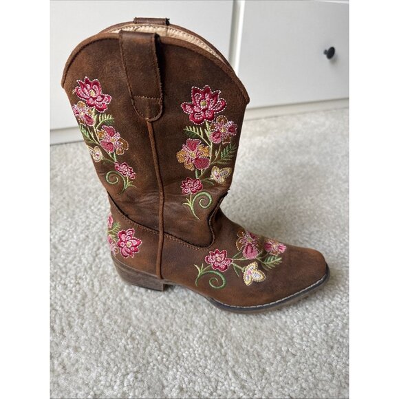 Roper Western Boots Juliet Floral Tan Girls Size 2 09-017-1566-2487 TA - Picture 4 of 9